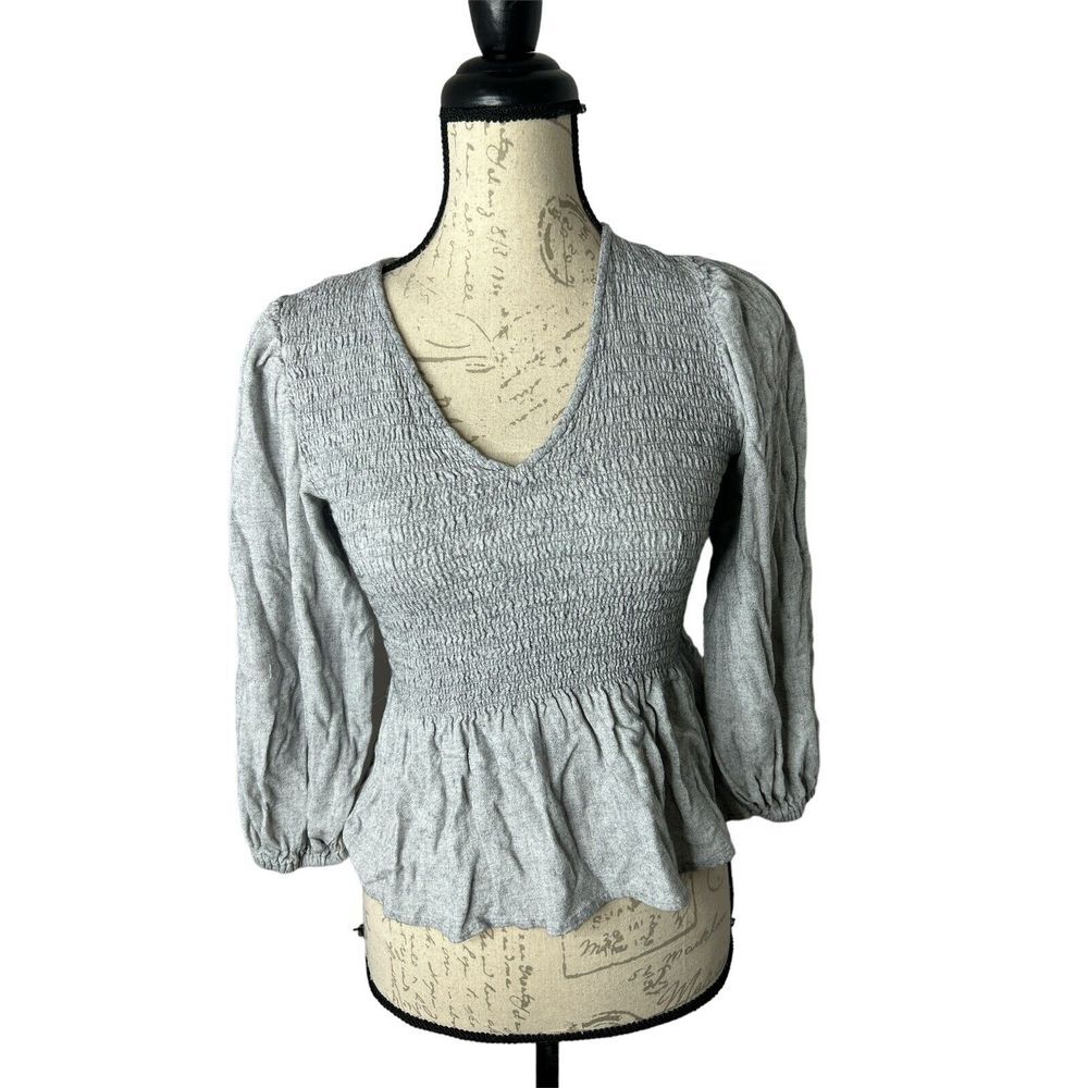 Madewell V-Neck Smocked Peplum Top Size XSmall